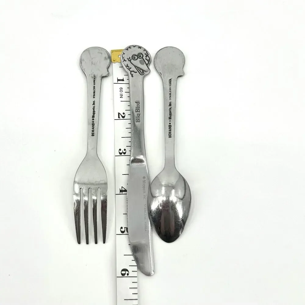 Demand Inc. BIG BIRD Stainless Korea Muppets Childs Spoon, Fork, Knife Vintage